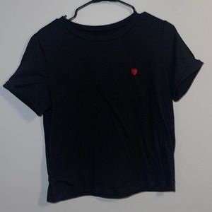 Black soft T-shirt red heart, size medium
